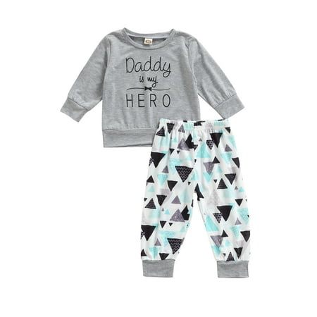 

Canrulo 2Pcs Baby Boy Autumn Outfits Long-Sleeve Letter Print Pullover Tops and Triangle Print Pants Set Gray 3-4 Years