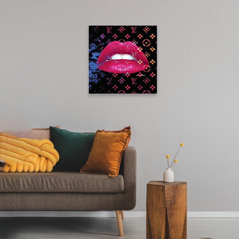 FASHION GLAM SPARKLING PINK LIPS - 14"x14" Canvas Artwork - Multi-Color 16 x 20