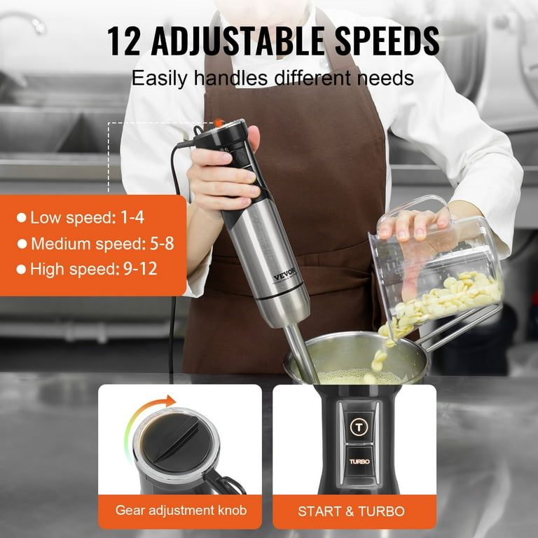 VEVOR Commercial Immersion Blender 500 Watt Heavy Duty Hand Mixer Variable Speed Kitchen Stick Mixer with 304 Stainless Steel Blade Multi-Purpose