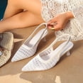 thumbnail image 6 of Miluxas Women's Slingback Kitten Low Heels Mesh Pumps Closed Pointed Toe Wedding Work Dress Shoes Beige 9(42), 6 of 9
