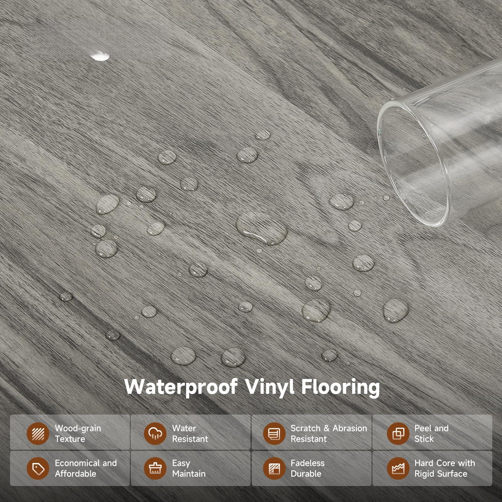 Peel And Stick Floor Tile Vinyl Flooring  Waterproof Wood Plank 36-pack 54 Sq.ft Grain Self Adhesive For Bedroom Living Room Kitchen Rv(grayish)