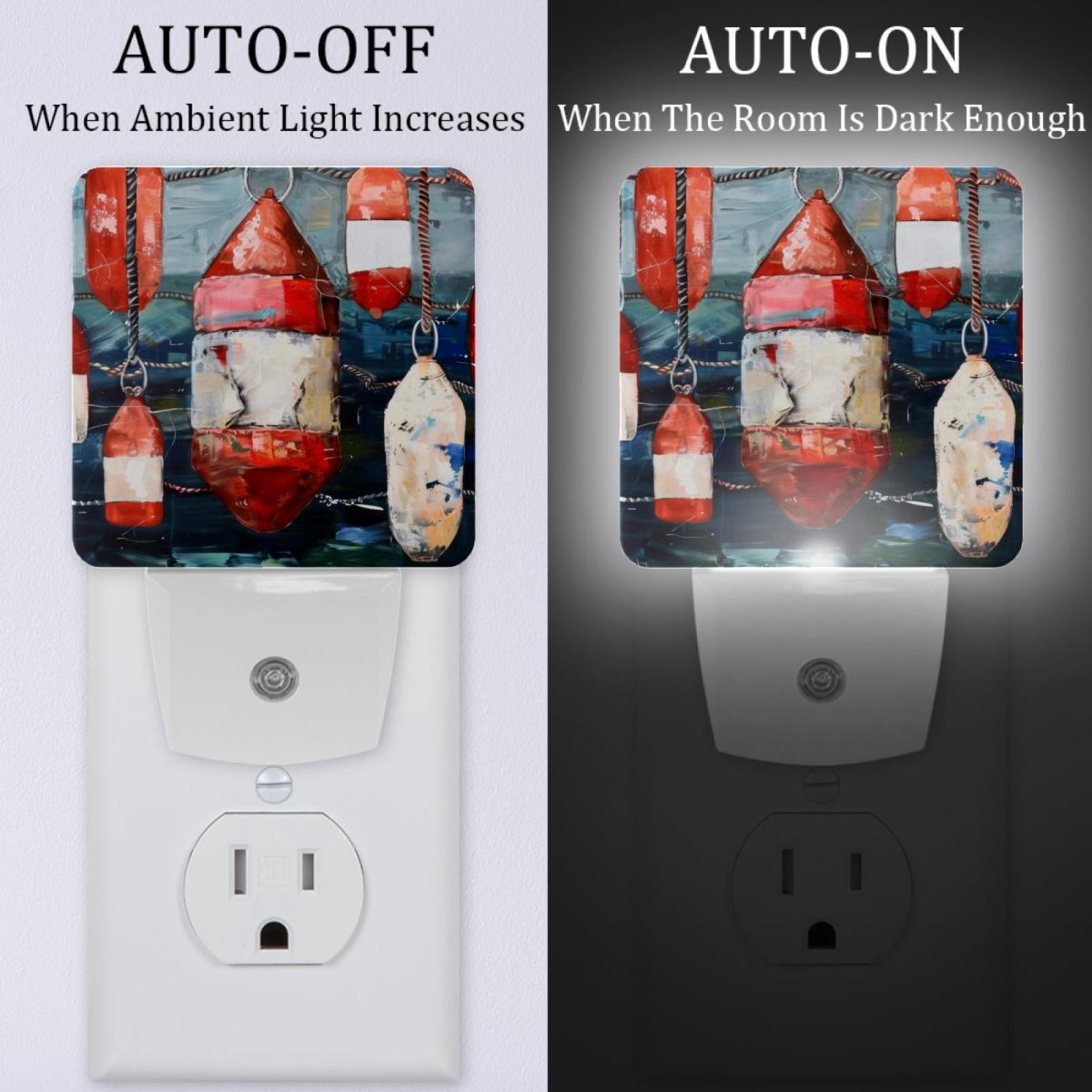 PhooArto Buoy Painting Nautical Pattern Plug in LED Night Light Auto Sensor Dusk to Dawn Decorative Night for Bedroom, Bathroom, Kitchen, Hallway, Stairs, Baby's Room, Energy Saving
