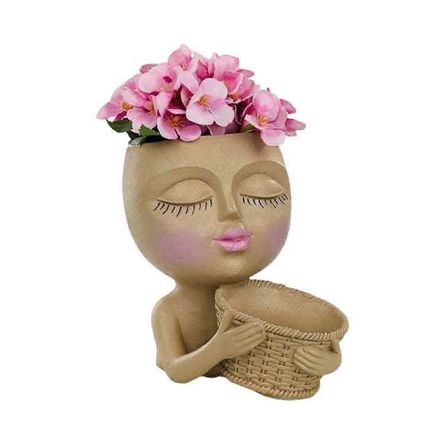 Face Planters Flower Pots Resin Head Planter Cute Face Plant Pot Closed Eyes