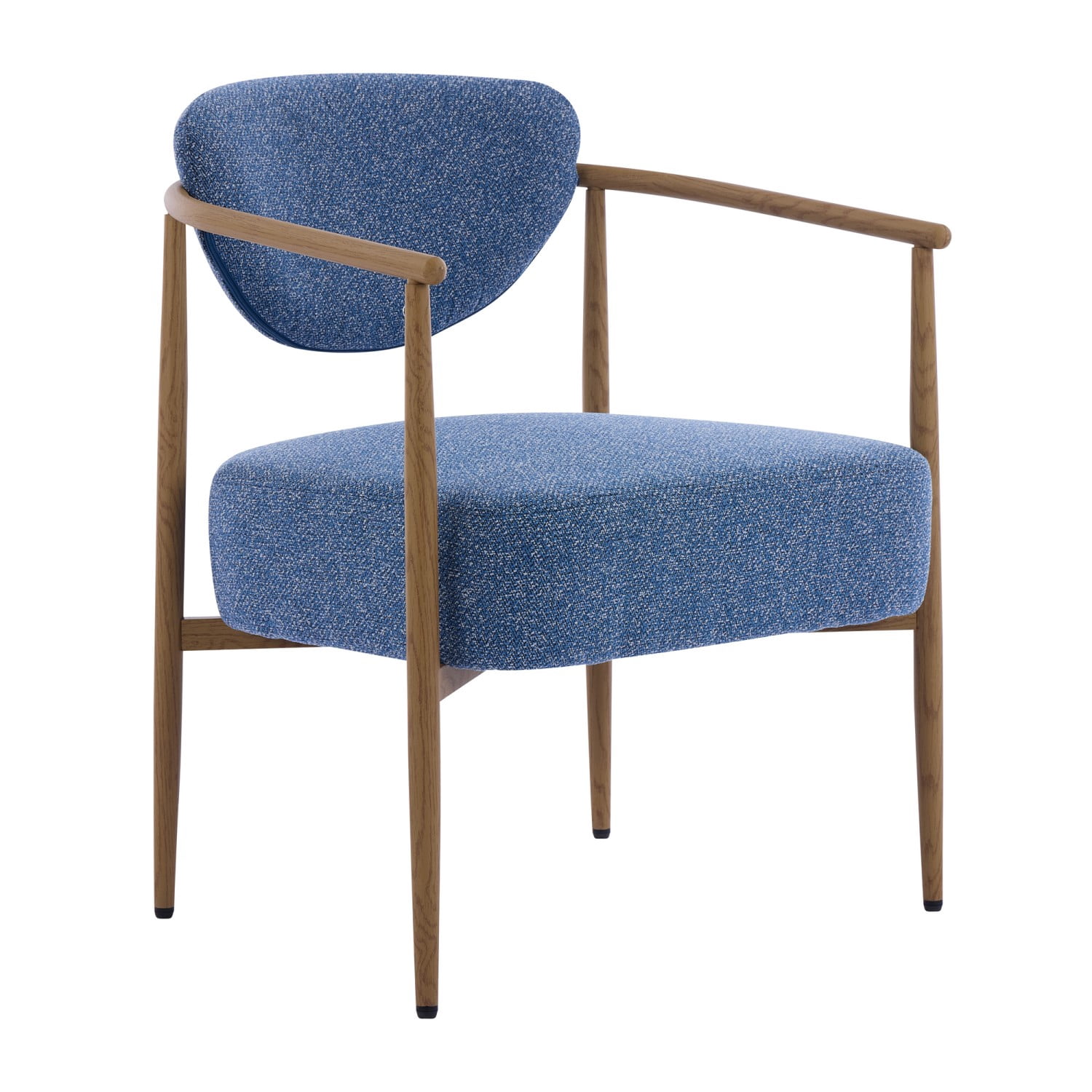 Blue Velvet Dining Chair Living Room Chair Upholstered Foam Seat Accent Chair with Metal Frame Wood Grain Water Transfer Finish for Bedroom Dining Room Cafe