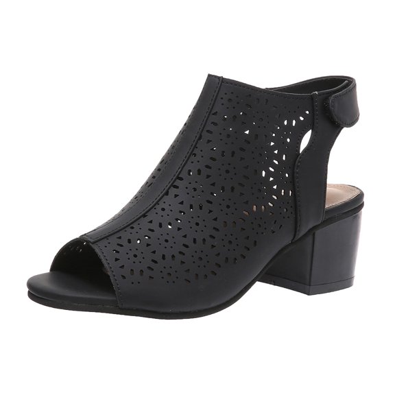 Dressy Peep Toe Boho Sandals for Women Slingback Geometric Caged Sandal Cut Out Chunky Stacked Heel Ankle Bootie