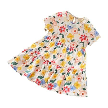 

ZCFZJW Toddler Kids Baby Girls Ruffle Dress Fashion Cute Sleeveless Sweet Flower Print Summer Beach Princess Sun Dress #03-Yellow 4-5Years