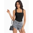 thumbnail image 6 of Women's 3 Piece Bodysuits Sexy Ribbed Strappy Square Neck Sleeveless Tummy Control Tank Tops Bodysuits, 6 of 6
