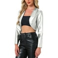thumbnail image 4 of INSPIRE CHIC PU Leather Cropped Jackets for Women's Long Sleeve Casual Party Bolero Short Jacket XS Silver, 4 of 5