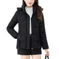 thumbnail image 2 of Quilted Puffer Coat with Detachable Hood Womens Full-zip Plus Size Heavyweight Winter Coat with Pockets Short Parkas (XL, Black), 2 of 7