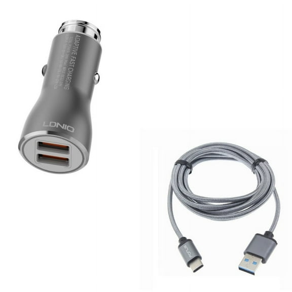 2-Port USB 36W Fast Car Charger w Charger Cord Type-C 10ft USB Cable W2E for Acer Liquid Jade Primo - Alcatel PulseMix, 7, Idol 5S 5 4S - ASUS Zenfone V Live, ROG Phone, AR 6 5z 4 Pro