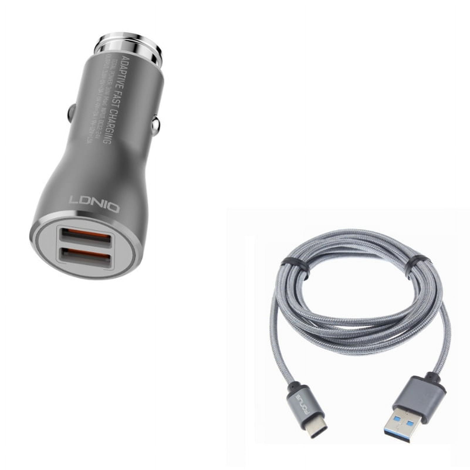 2-Port USB 36W Fast Car Charger w Charger Cord Type-C 10ft USB Cable A1N for Samsung Galaxy S10 Plus S8 active 5G Note 9 8 10 Plus A9 A50 A20 A10e - Sonim XP8 XP3 - Sony Xperia XZs XZ3 XZ1 XA1