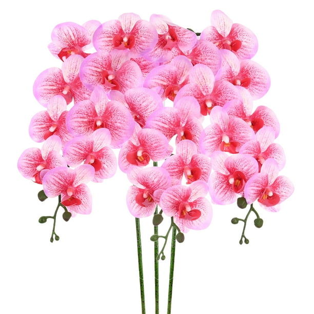 Uxcell 3-Pack Flores de Orquídea Artificial 9 Pétalos Grandes 37 Pulgadas Ramo de Seda Phalaenopsis Rojo Rosa Blanco Orquídeas Falsas para Hogar/Boda