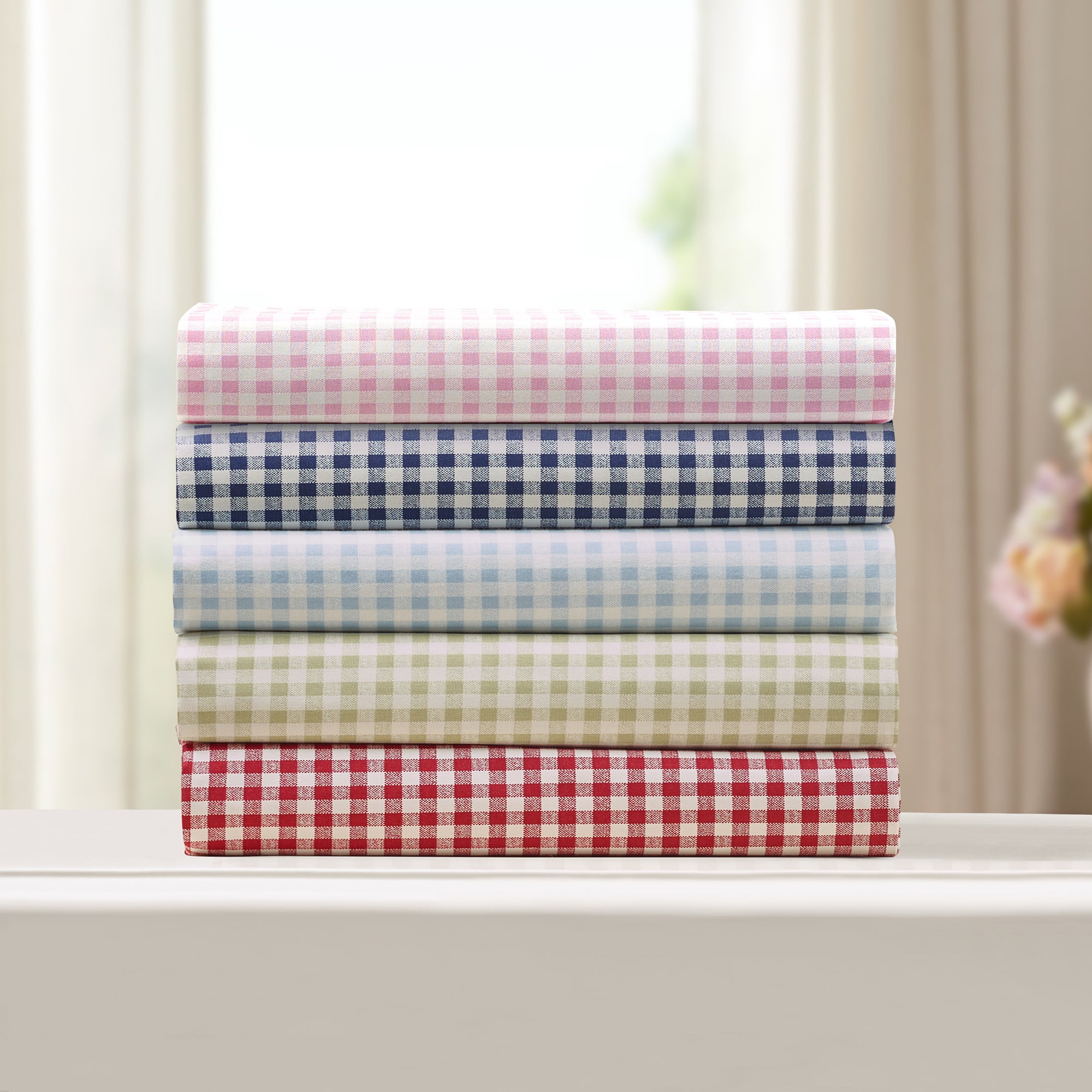 Laurel & Mayfair Gingham Printed 250tc 100% Cotton Percale Pink 4-Piece Sheet Set, Queen