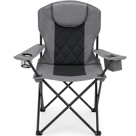 Oversized Camping Chair for Adults, Portable Folding Camp Chairs w/ Ice Bag & Cup Holder, Outdoor Lightweight Lawn Chair for Camping, Fishing, Hiking and Tailgates, Supports 400 Lbs - Gray