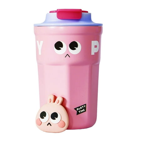 

Portable Insulated Coffee Travel Mug Big Capacity Coffee Cups with Lanyard Lid Stainless Steel Coffee Mug for Gift Outgoing Party Pink