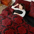 thumbnail image 4 of Erosebridal Gothic Floral Bedding King Size,Red Jacquard Comforter Sets with Sheets,Boho Bohemain Flower Bedding Sets King Size,Lightweight Room Decor Reversible,7pcs, 4 of 7