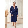 thumbnail image 4 of U2SKIIN Men Fleece Robe,Soft Lightweight Long Shawl Collar Bathrobe,(Navy,L-XL), 4 of 5