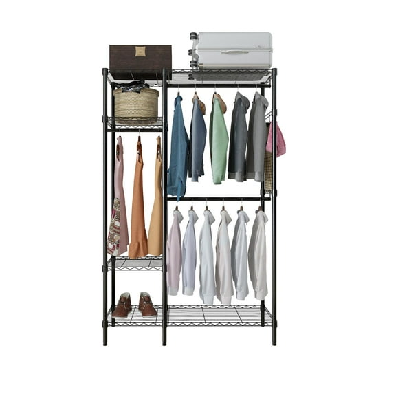 UBesGoo Heavy Duty Garment Rack Wire Clothes Rack for Hanging Clothes, Multi-Functional Bedroom Clothing Rack Freestanding Closet Wardrobe Rack, 45.28" L x 15.75" W x 70.87" H, Black