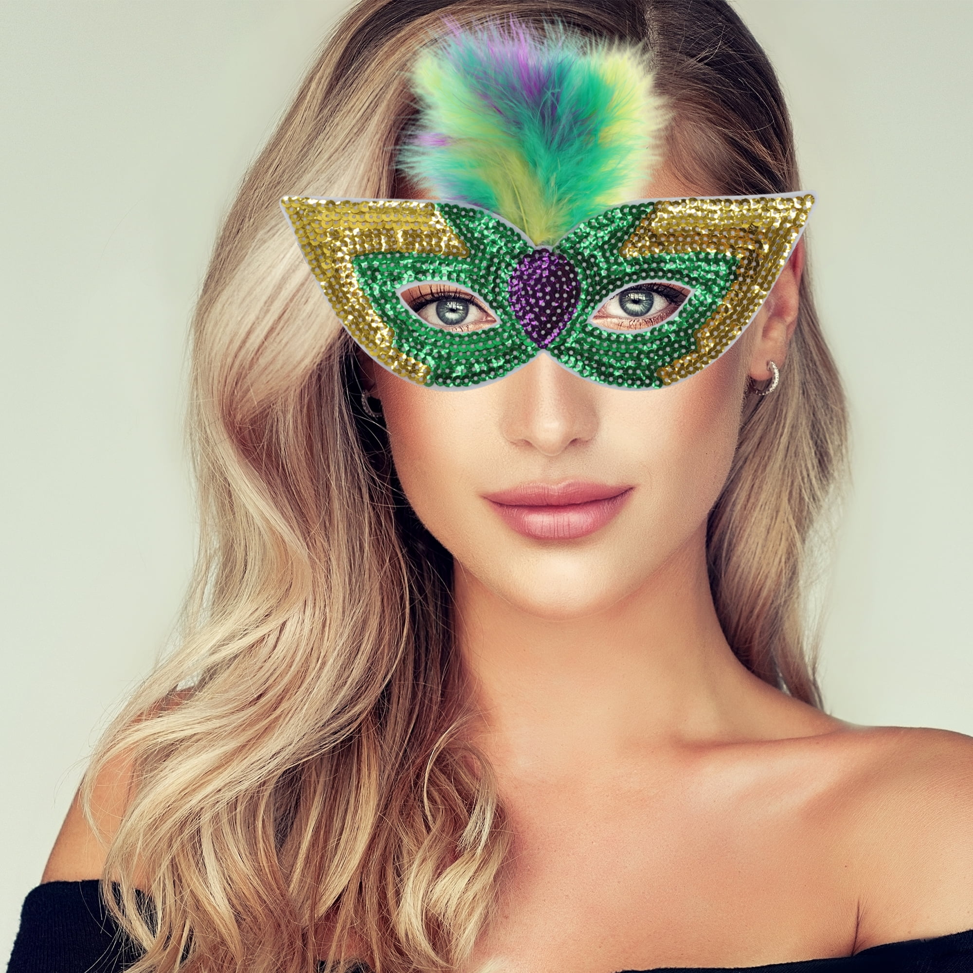Unique Bargains 1 Box Colorful Feather Sequins Half Face Party Mask Dark Green