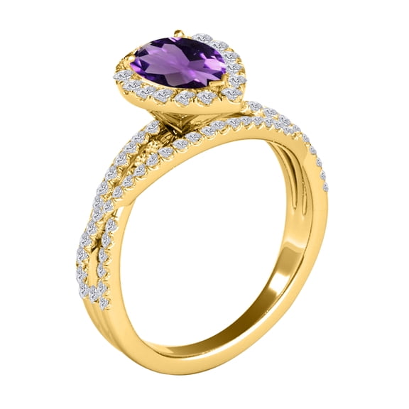 Mauli Jewels 2.34 Carat Amethyst and Diamond Ring for Women – Pear-Shaped Gemstone Ring in 10K Yellow Gold, Shared-Prong Setting