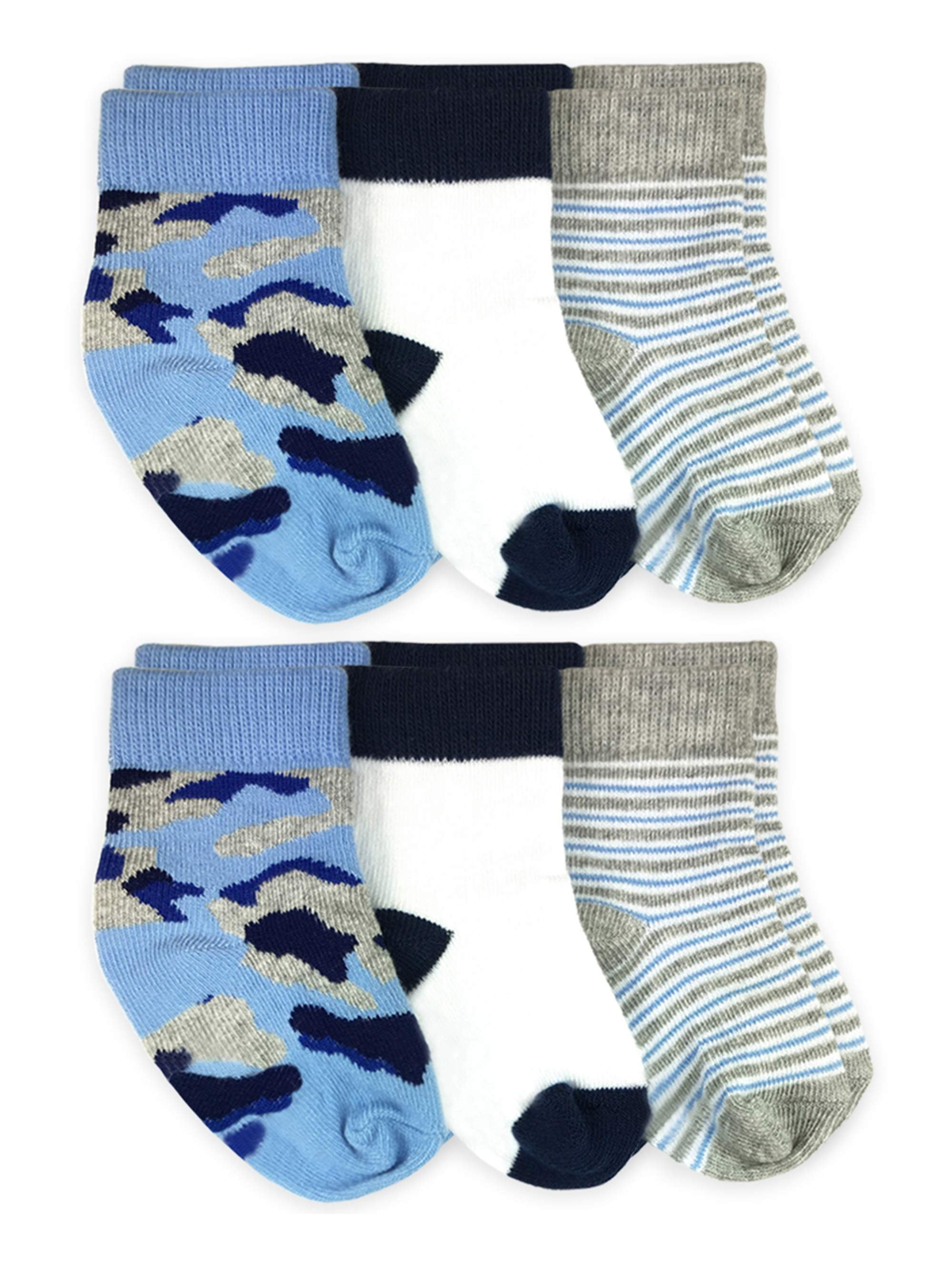 Jefferies Socks Baby Boys Camo/Stripe/Solid Color Crew Socks, 6Pack