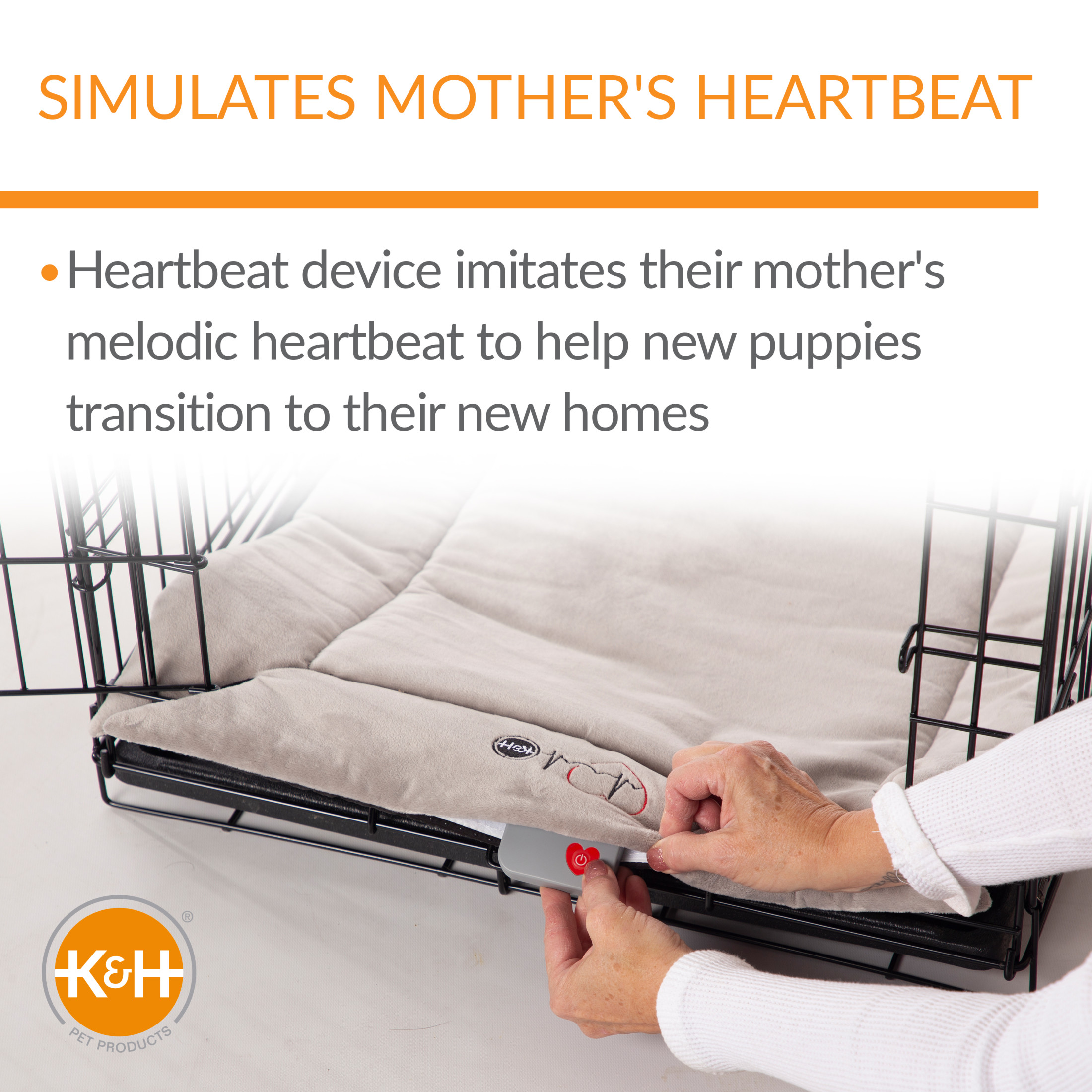 K&H Mother's Heartbeat Welpen-Kissen – Mit Herzschlag-Gerät Gegen Angst Im Käfig, Graues Fleece Für Kleine Hunde