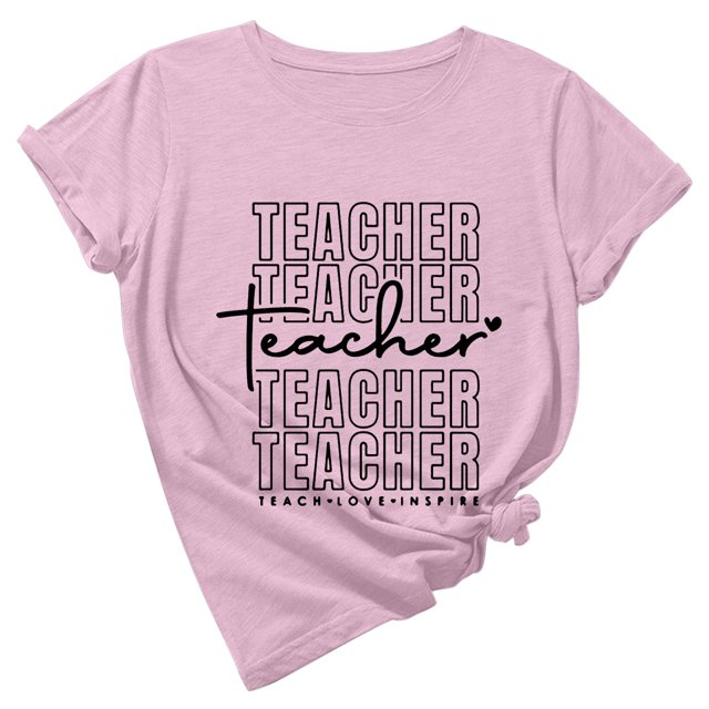 Hauts à Col Rond Amples pour Femmes Pull-Over Fluide Journée des Enseignants Imprimé Mignon Manches Courtes T-Shirt