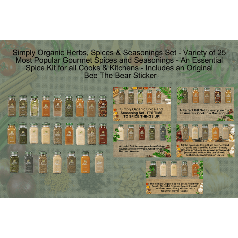 Simply Organic Herbs, Spices and Seasonings Assorted Variety Sampler Set -  (24 Count) In Sanisco Packaging