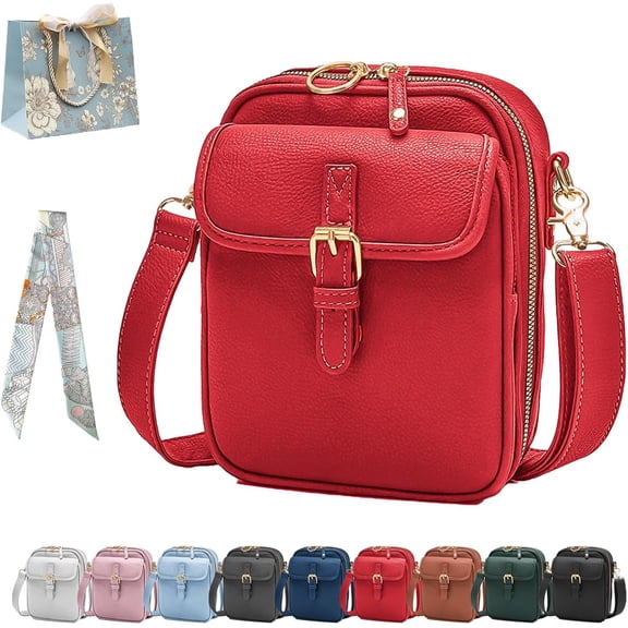 Crossbody Leather Bag for Women, Multi Pocket Faux Leather Purse Adjustable Strap Shoulder Bag for Travel