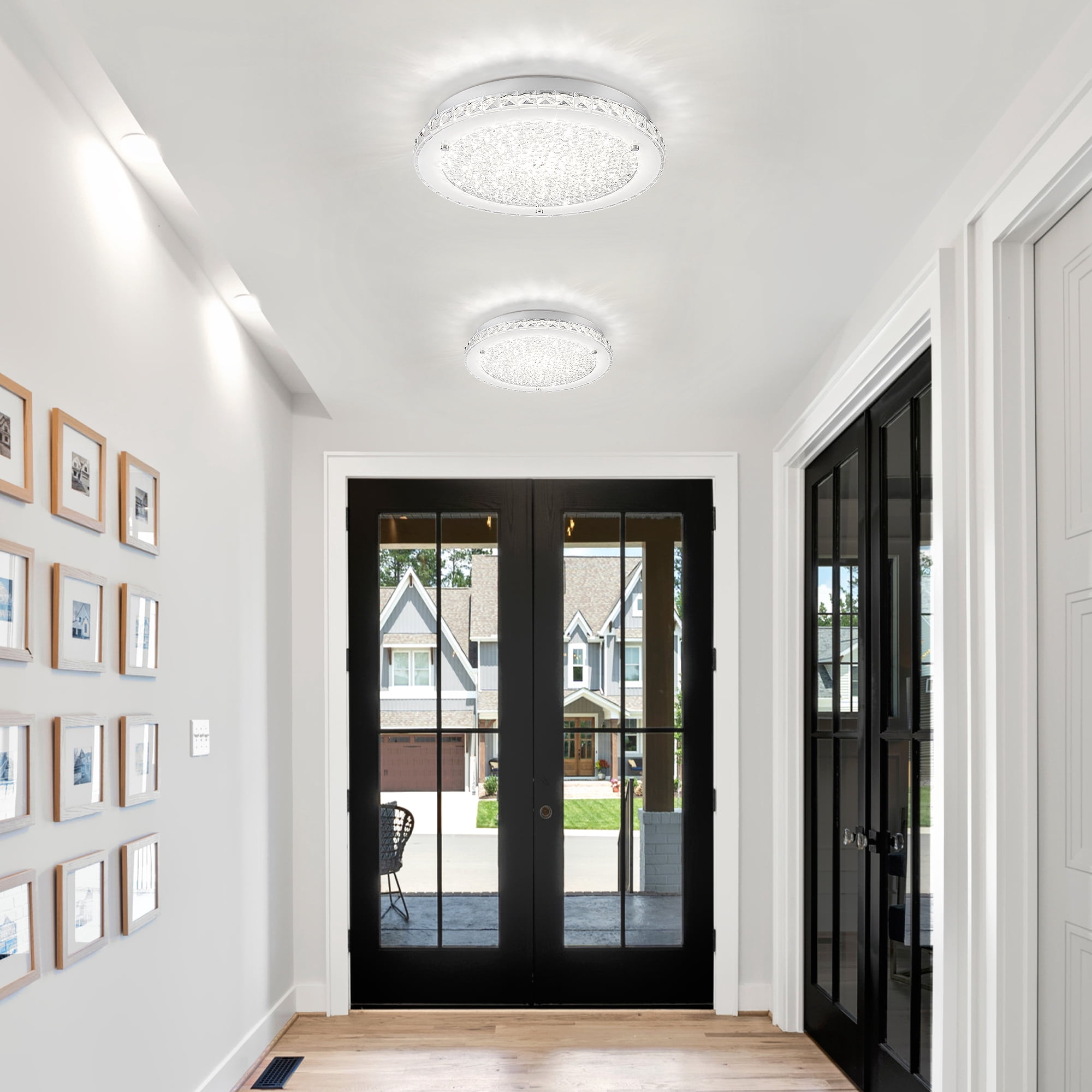 Lzawvm Ceiling Light Fixture Flush Mount Dimmable 4000K Crystal Ceiling Light 14 Inch Kitchen Light Fixtures for Bedroom Hallway Living Room 24W