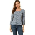 thumbnail image 1 of Unique Bargains Blouse à Manches Longues à Encolure Carrée à Fleurs pour Femmes, 1 of 6