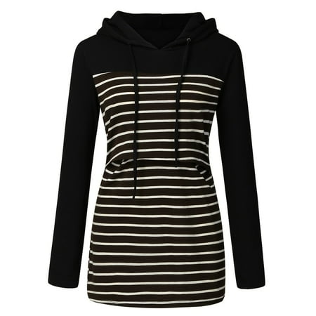 

HGWXX7 Maternity Clothing Women Maternity Long Sleeve Striped Hoodie Nursing Sweatshirts For Breastfeeding