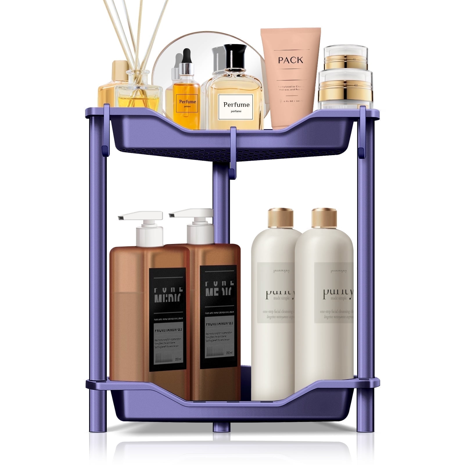 2 Tier Standing Shower Caddy for Bathroom Organizer: Rustproof Corner Shower Shelves Storage with Large Capacity - Shower Organizer Rack for Bathroom Essentials, Purple
