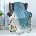 thumbnail image 4 of Christmas Soft Flannel Fleece Throw Blanket, Jolly Snowman Under Full Moon Waving to Santa Claus with Reindeer Sleigh Kids, Cozy Plush for Indoor and Outdoor Use, 70" x 90", White Blue, by Ambesonne, 4 of 5