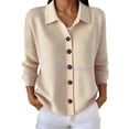 thumbnail image 2 of Lixiuxyad Womens Knitted Button Down Cardigan Sweater Lapel Collar Long Sleeve Open Front Cardigan Outerwear,Beige, 2 of 7