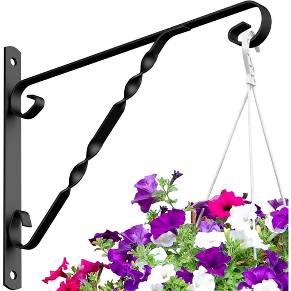 GIXUSIL 12 inch Outdoor Hanging Brackets Wall Hooks Hangers for Plants Lanterns Flower Baskets Bird Feeder Wind Chimes Artworks Screws Included Planter Hooks Heavy Duty Metal Iron Black Hook