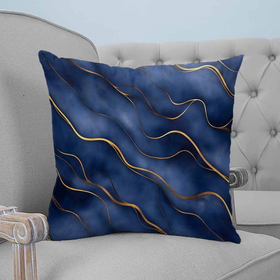 Navy Blue Marble Throw Pillow Covers, Soft Pillowcases with Invisible Zipper, Modern Golden Geometric Art Decorative Square Pillow Cushion Covers for Living Room Couch Sofa Bed 26x26 Inches
