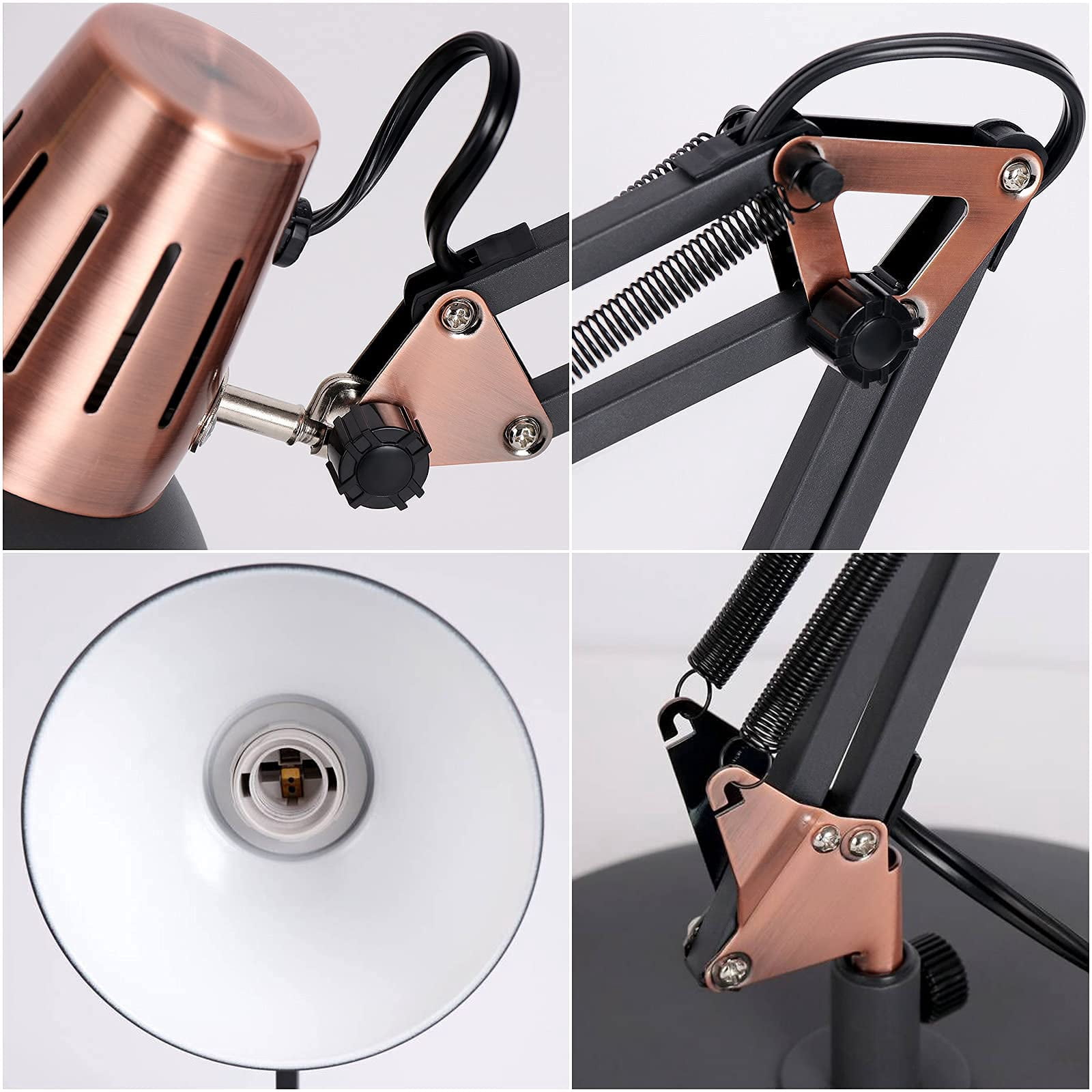 2-in-1 Industrial Swing Arm Clamp-On Desk Lamp, Adjustable Metal Task Light,Architect Drafting table Lamp for Home Office, Study, Workbench(No Bulbs)
