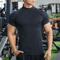 thumbnail image 2 of Mlzmgr Gym T-Shirts for Men Crew Neck 1/4 Zipper up Short Sleeve Slim Shirts Stretchy Athletic Running Gym Tops, 2 of 6