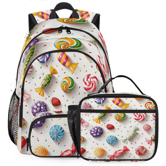 Herdesigns Candy Backpack with Lunch Box Colorful Candy Lightweight Large Travel Work Laptop Backpacks Set Casual Daypacks