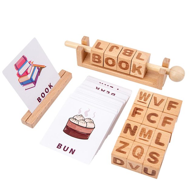 Bloques De Letras De Madera Para Niños, Alfabeto Giratorio Movible, Bloques A Juego, Palabras, Ortografía, Juguete De Lectura, Juguete Educativo Para Edades Tempranas Scienceny FN006924-02