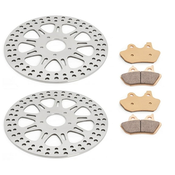 Polished 11.5" Front Brake Rotors & Pads for Harley Road King Glide Electra Glide 2000-2007