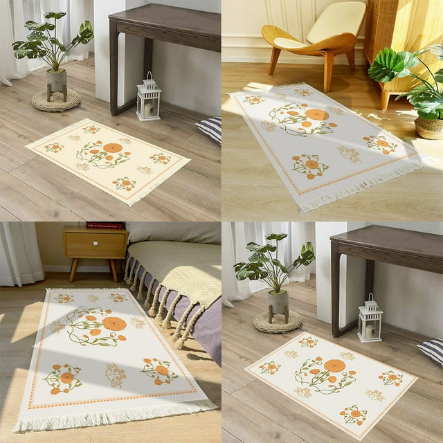 Fiudx Tapete con Borlas Tejido a Mano, Fibra de Poliéster Suave, Diseño Antideslizante, Elegante Decoración Bohemia, Ideal para Baño, Cocina y Dormitorio, Versátil y Multiusos, 130 X 60 Cm.