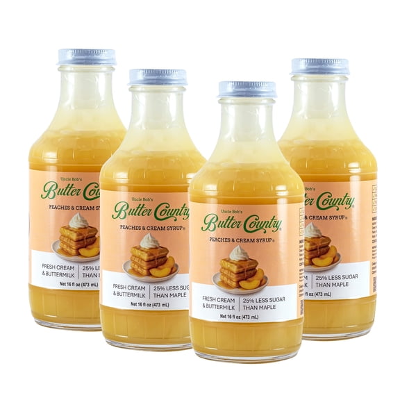 Butter Country Rich and Creamy Buttermilk Syrup | Peaches & Cream Flavor | 16 fl oz/4 Pack