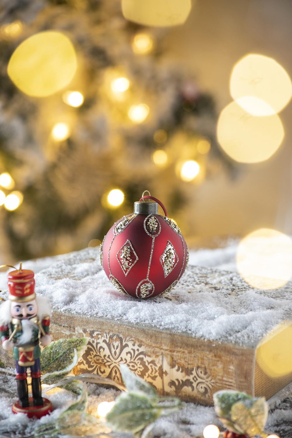 Set of 12 Glass Christmas Ball Ornaments with Glitter and Painting Design by Riccardo Tree Decor