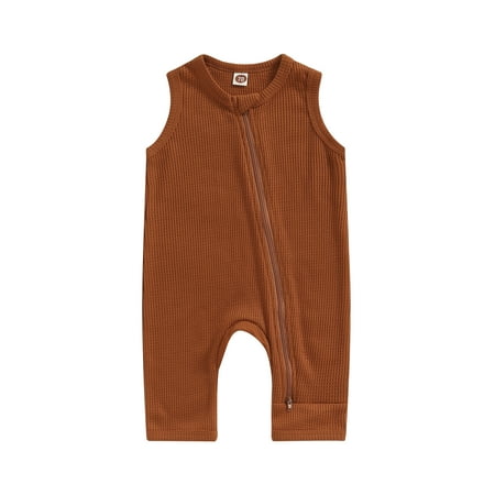

Musuos Baby Girls Boys Summer Casual Jumpsuit Solid Color Sleeveless O Neck Oblique Zipper Romper