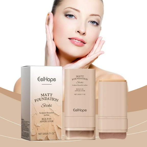 Makeup Stick, Foundation Stick, Creamy High Coverage Concealer Makeup Stick with Brush for Natural Lightweight Finish, Portable Automatic Rotating Design, Velvet Matte formula