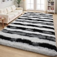 thumbnail image 4 of 6x9 Large Fluffy Shag Area Rug, Black and White Striped Rugs for Living Room, Modern Indoor Non Slip Washable Carpet, Furry Throw Carpets for Bedroom Home Decor, 4 of 7