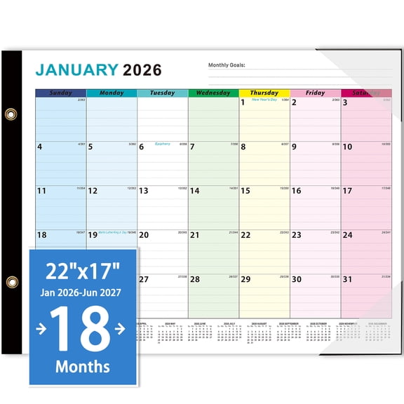 2026 Large Desk Calendar and Wall Planner, 18 Months Jan 2026-Jun 2027, 22x17 in Grid for Family Schedule and Office Organization, Desktop Monthly Blotter Pad