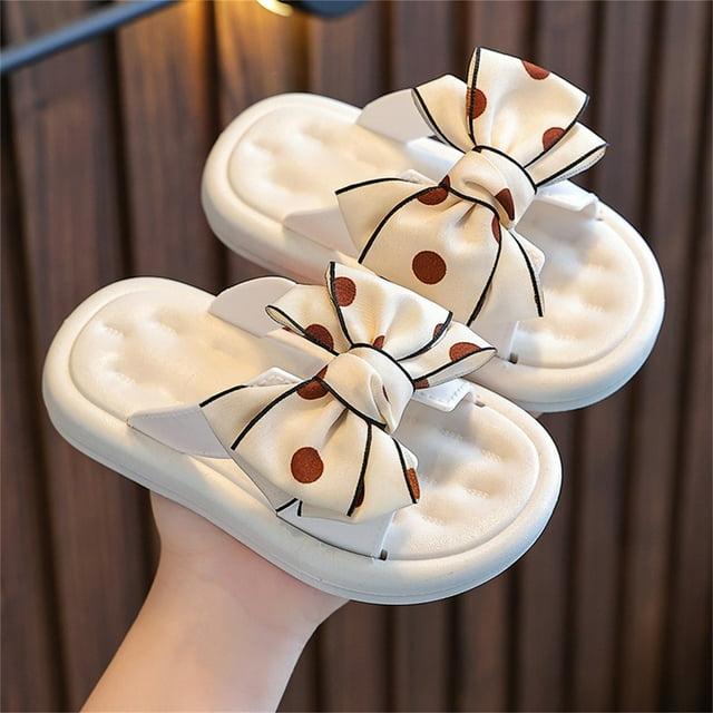 TopLLC Printed Girls Slippers With Large Bow And Thick Sole Two Fashionable External Slippers Kid Shoes
